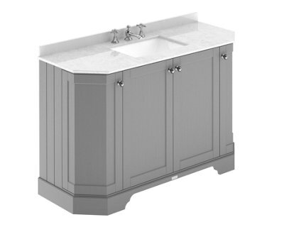 Hudson Reed Floor Standing Four Door Traditional Vanity Unit With 3 Tap Hole White Marble Top & Basin In Storm Grey, 1236 X 470mm - image 1