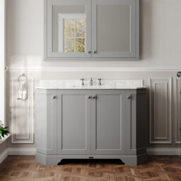 Hudson Reed Floor Standing Four Door Traditional Vanity Unit With 3 Tap Hole White Marble Top & Basin In Storm Grey, 1236 X 470mm - thumbnail 2