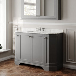 Hudson Reed Floor Standing Four Door Traditional Vanity Unit With 3 Tap Hole White Marble Top & Basin In Storm Grey, 1236 X 470mm - thumbnail 4