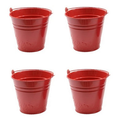 Decoris 4 X Childs Metal Bucket Planter Zinc Flower Pot Tin Pen Pot Craft Pot Bright Red - image 1