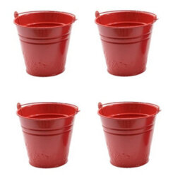 Decoris 4 X Childs Metal Bucket Planter Zinc Flower Pot Tin Pen Pot Craft Pot Bright Red - thumbnail 1