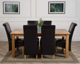That's Furniture Oslo 180 X 90 Cm Large Oak Dining Table And 6 Chairs Dining Set With Montana Black Leather Chairs - thumbnail 2