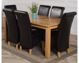 That's Furniture Oslo 180 X 90 Cm Large Oak Dining Table And 6 Chairs Dining Set With Montana Black Leather Chairs - thumbnail 1