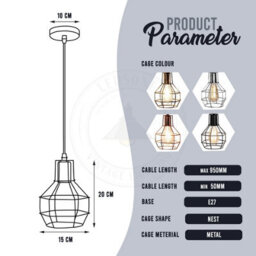Industrial Cage Pendant Ceiling Light,adjustable Hanging Ceiling Lights, Black Wire Lampshade For Kitchen Bar Cafe Hallway - thumbnail 2
