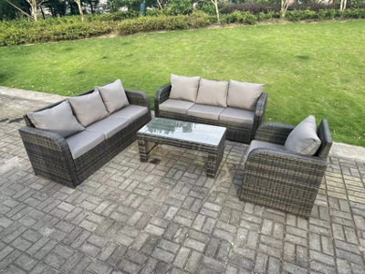 Fimous 7 Seater Dark Grey Pe High Back Rattan Garden Furniture Set Reclining Chair Lounge 3 Seater Sofa Set Coffee Table - image 1