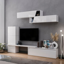 Decorotika Arad Moduler Modern Tv Unit Wall Mount Customizable Layout High Gloss White - thumbnail 3