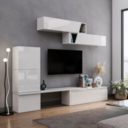 Decorotika Arad Moduler Modern Tv Unit Wall Mount Customizable Layout High Gloss White - thumbnail 2