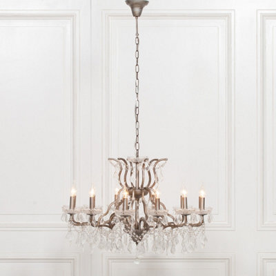 Antiqued Silver 12 Branch Shallow Cut Glass Chandelier - image 1