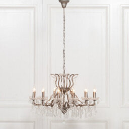 Antiqued Silver 12 Branch Shallow Cut Glass Chandelier - thumbnail 1