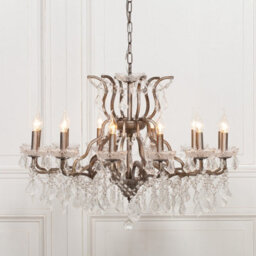 Antiqued Silver 12 Branch Shallow Cut Glass Chandelier - thumbnail 2