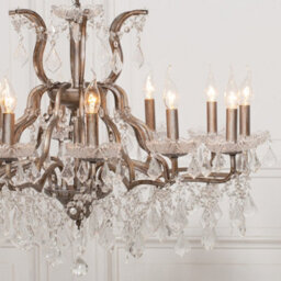 Antiqued Silver 12 Branch Shallow Cut Glass Chandelier - thumbnail 3
