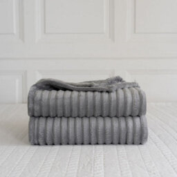 Homes & Linen Chunky Ribbed Cord Faux Fur Velvet Touch Sofa Bed Throwover Soft Touch Blanket Charcoal (200X240Cm) - thumbnail 2