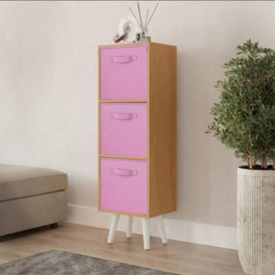 Urbn-Living Urbnliving 80Cm Height 3 Tier Beech Wooden Storage Bookcase Scandinavian Style White Legs With Light Pink Inserts - image 1