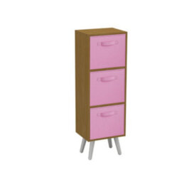 Urbn-Living Urbnliving 80Cm Height 3 Tier Beech Wooden Storage Bookcase Scandinavian Style White Legs With Light Pink Inserts - thumbnail 3