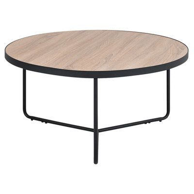 Beliani Round Coffee Table 80Cm - Walnut-Effect Mdf Top, Black Metal Hairpin Legs - image 1