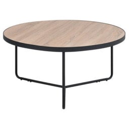 Beliani Round Coffee Table 80Cm - Walnut-Effect Mdf Top, Black Metal Hairpin Legs - thumbnail 1