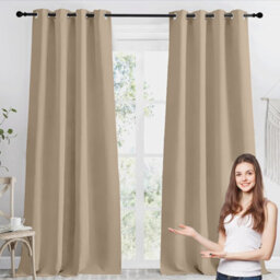 Aspire Homeware Cream Blackout Eyelet Curtain - Plain Room Darkening Living Room Curtain Pair(W)228Cmx(L)183Cm & Tie Backs Pair - thumbnail 9