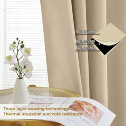 Aspire Homeware Cream Blackout Eyelet Curtain - Plain Room Darkening Living Room Curtain Pair(W)228Cmx(L)183Cm & Tie Backs Pair - thumbnail 2
