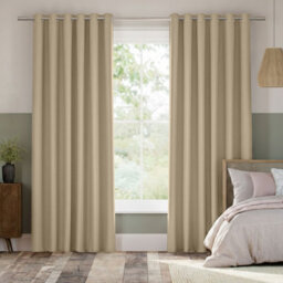 Aspire Homeware Cream Blackout Eyelet Curtain - Plain Room Darkening Living Room Curtain Pair(W)228Cmx(L)183Cm & Tie Backs Pair - thumbnail 1