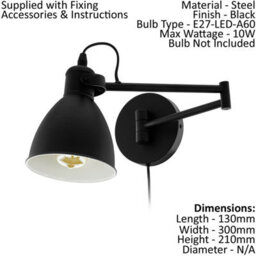 Stylish Black Wall Flush Ceiling Light With White Inner Shade And Adjustable E27 Bulb - thumbnail 2