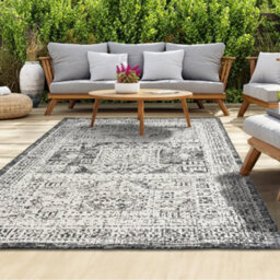 Homeart Outdoor Indoor Rug, Easy Clean, Uv Weather Resistant Rug For Patio, Gardenvintage Black, Cream,180X270Cm - thumbnail 1
