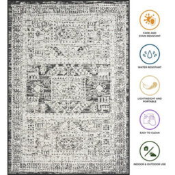 Homeart Outdoor Indoor Rug, Easy Clean, Uv Weather Resistant Rug For Patio, Gardenvintage Black, Cream,180X270Cm - thumbnail 7