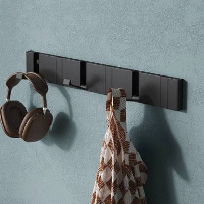 Matte Black Foldable Aluminium Wall Coat Rack 4 Hooks 4 Hook Matte Black Alloy Foldable Wall Mount Coat Hanger - image 1