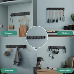 Matte Black Foldable Aluminium Wall Coat Rack 4 Hooks 4 Hook Matte Black Alloy Foldable Wall Mount Coat Hanger - thumbnail 4