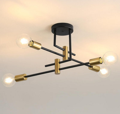 Ceiling Light Semi Flush Mount E27 4-Light Black And Gold Chandelier - image 1