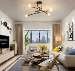Ceiling Light Semi Flush Mount E27 4-Light Black And Gold Chandelier - thumbnail 4