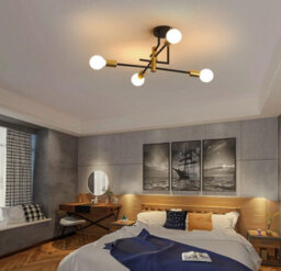 Ceiling Light Semi Flush Mount E27 4-Light Black And Gold Chandelier - thumbnail 3