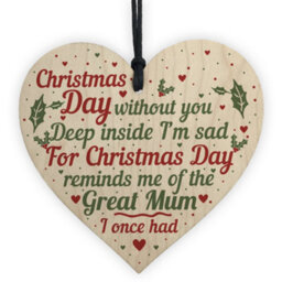 Red Ocean Great Mum Memorial Christmas Tree Bauble Wooden Hanging Heart Xmas Decoration Sign