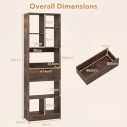 Brown Bookcase With Drawer Tall Organizer For Living Room With 8 Open Cubes - thumbnail 2