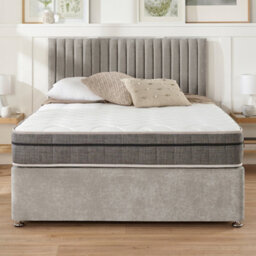 Aspire Grant Divan And Hybrid Memory Pocket Mattress, Linen Fabric, Strutted Headboard, No Drawers, Silver, Small Double - thumbnail 6