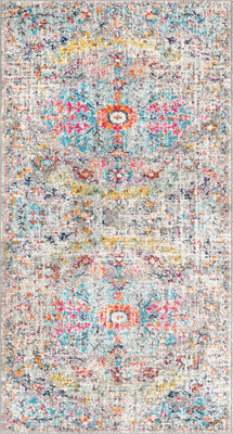 Livabliss Harput-Vintage Blue Orange Yellow Grey Traditional Boho Living Dining Bedroom Rug 80 X 150 Cm Easy Care, Non Shedding - image 1