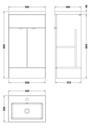 Hudson Reed Fusion Floor Standing Vanity Unit & Basin, Stylish Vanity Unit With Basin, Bleached Oak, 500mm - thumbnail 3