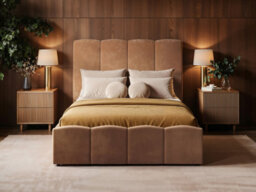 Solace+Co Enrica Upholstered Bed Frame With Statement Headboard, Double, Brown Velvet - thumbnail 1