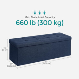 Songmics Ottoman, Storage Bench, Soft Foldable Bench With Lid, Suitable For Bedroom, Living Room, Hallway, Dark Blue - thumbnail 2