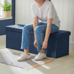 Songmics Ottoman, Storage Bench, Soft Foldable Bench With Lid, Suitable For Bedroom, Living Room, Hallway, Dark Blue - thumbnail 5