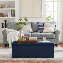 Songmics Ottoman, Storage Bench, Soft Foldable Bench With Lid, Suitable For Bedroom, Living Room, Hallway, Dark Blue - thumbnail 4