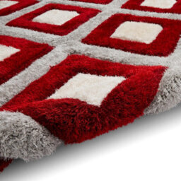 Grey Red Modern Shaggy Geometric Rug For Dining Room-160Cm X 220Cm - thumbnail 5