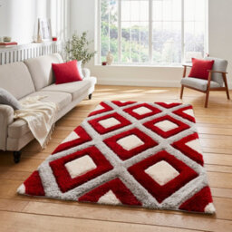 Grey Red Modern Shaggy Geometric Rug For Dining Room-160Cm X 220Cm - thumbnail 1