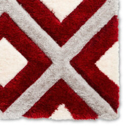 Grey Red Modern Shaggy Geometric Rug For Dining Room-160Cm X 220Cm - thumbnail 3