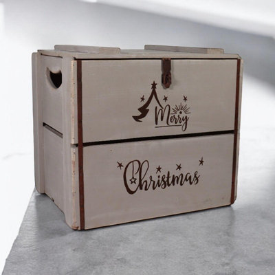 Minster Merry Christmas Box - Wood - L36 X W42 X H30 Cm - Rustic Grey - image 1