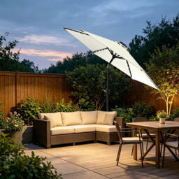 VRUC Garden Parasol Outdoor Patio Umbrella With Solar Led Lights And Crank Tilt 2.5M Cream - thumbnail 1