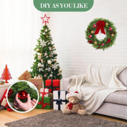 "24"" Cedar Christmas Wreath Green Holiday Wreath With Red Berries And Velvet Bow" - thumbnail 6