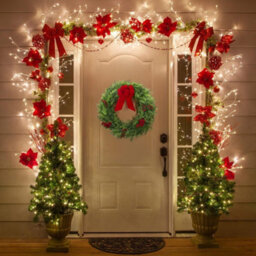 "24"" Cedar Christmas Wreath Green Holiday Wreath With Red Berries And Velvet Bow" - thumbnail 7