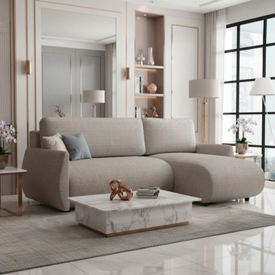 Forest D Corner Sofa Bed Modern Design With Dl Folding System Storage Compartment And Universal Layout Beige - image 1