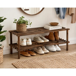 2 Tier Bamboo Shoe Rack Wooden Storage Shelf Shoe - thumbnail 3