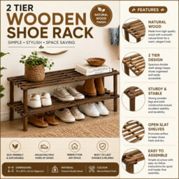 2 Tier Bamboo Shoe Rack Wooden Storage Shelf Shoe - thumbnail 4